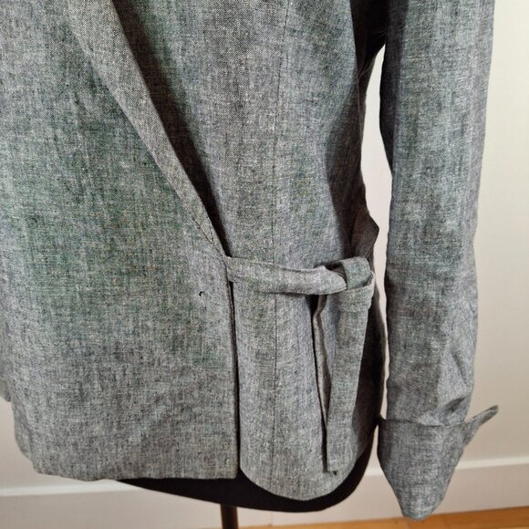 Vintage Womens Linen Wrap Blazer Sz L Gray Lined Office Smart  Adjustable - Picture 7 of 9